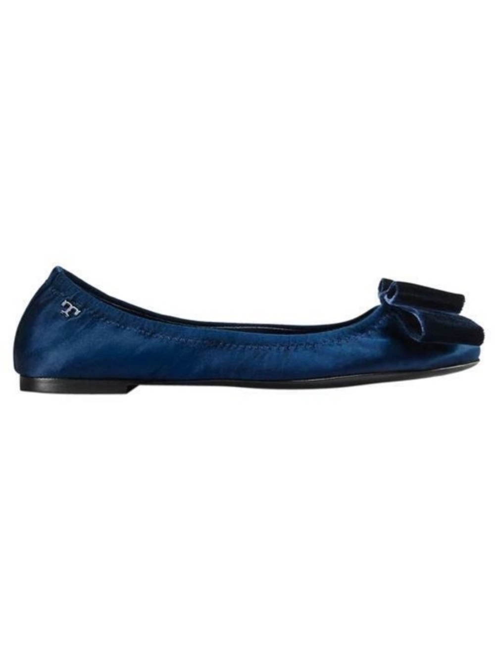 Tory Burch Satin Viola Velvet Bow Ballet Flat Navy Blue Sz 6 Wedding Classic